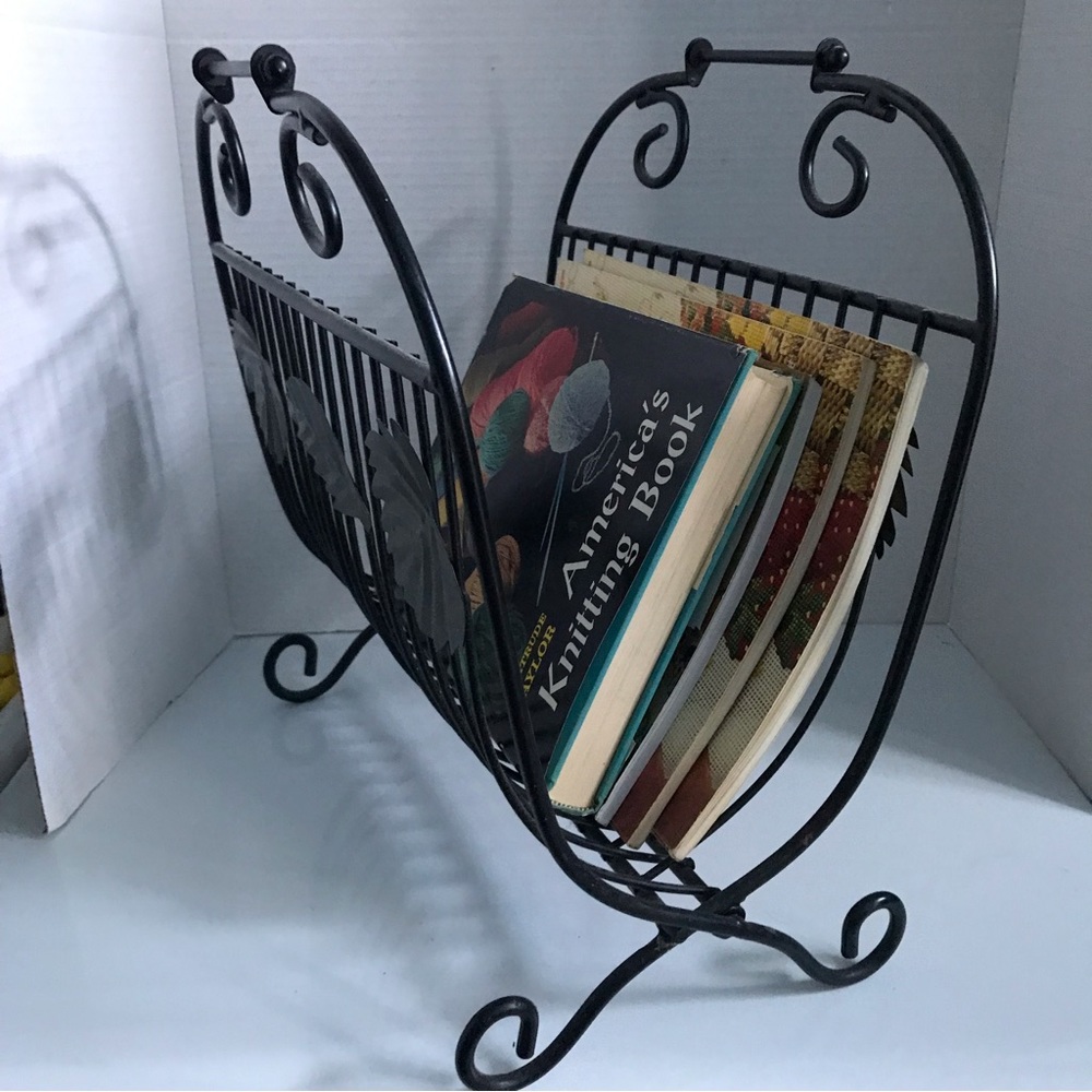 Vintage Folding metal book/magazine/album rack with leaf pattern